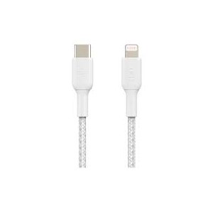 Belkin CAA004BT1MWH 1m Usb-c To Lightning Charge/sync Cable, Mfi, Braided, White, 2 Yr