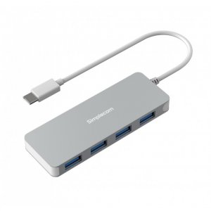 Simplecom Ch320 Silver Ultra Slim Aluminium Usb 3.1 Type C To 4 Port Usb 3.0 Hub - Silver