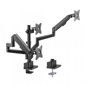 Brateck Triple Monitor Pole-mounted Thin Gas Spring Monitor Arm Fit Most 17'-30' Monitors, Up To 7kg Per Screen Vesa 75x75/100x100  Matte Black