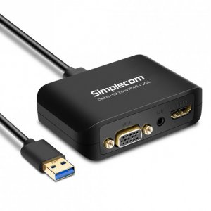 Simplecom Da326 Usb 3.0 To Hdmi + Vga Video Adapter With 3.5mm Audio Full Hd 1080p