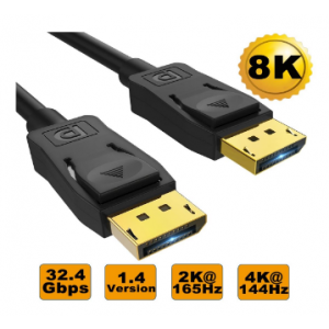 8ware Ultra 8k Displayport Dp1.4 3m Cable - Male To Male Gold Plated 7680x4320 8k@60hz 4k@144hz 32.4gbps Uhd Qhd Fhd Hdp Hdcp Hdtv Hdr 28awg