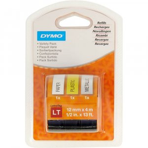 DYMO LETRATAG TAPE VARIETY KIT 12MM X 4M 3-PACK