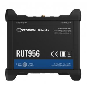Teltonika RUT956 industrial 4G (LTE) router equipped with 4x Ethernet ports, WiFi, Dual-SIM, GPS, an I/O connector block