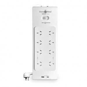 Powershield PSZ8U2 Zapguard 8 Way Power Surge Filter Board, Usb A / C  Connectors, Wide Spaced Sockets, Wall Mountable