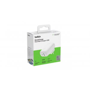 Belkin Wcb009auwh Boostcharge 42w Dual Usb-a + Usb-c Wall Charger, White, 2yr With Pps And Pd