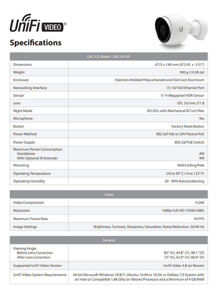 Buy Ubiquiti Networks UniFi UVCG3BULLET3 FHD IP Surveillance Camera