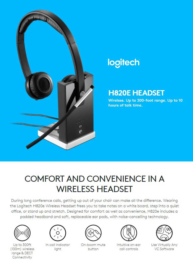Buy Logitech Wireless Headset Mono H820e Skycomp