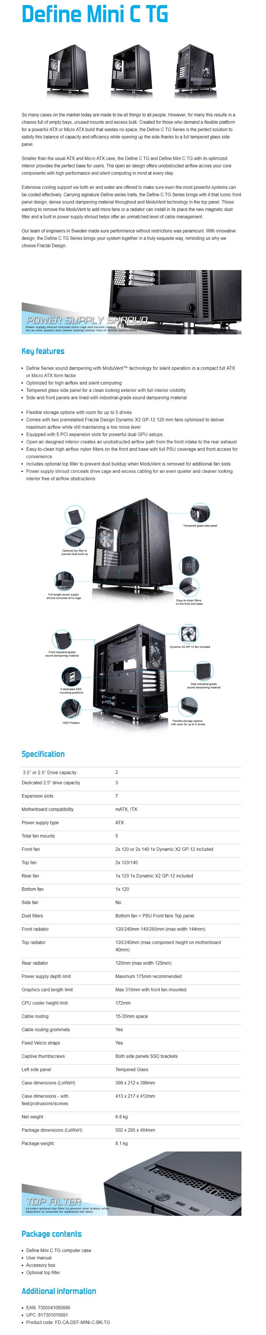 Buy Fractal Design Define Mini C Tg Tempered Glass Mid Tower Micro Atx Case Fd Ca Def Mini C Bk Tg Skycomp Buy Fractal Design Define Mini C Tg Tempered Glass Mid Tower Micro Atx Case Fd Ca Def Mini C Bk Tg Skycomp